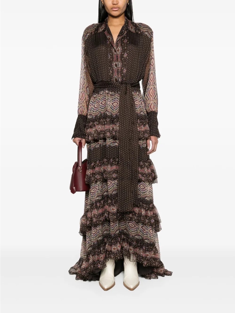 ETRO Ruffled Paisley-Print Silk-Chiffon $6200 Size 44 | Size US 8